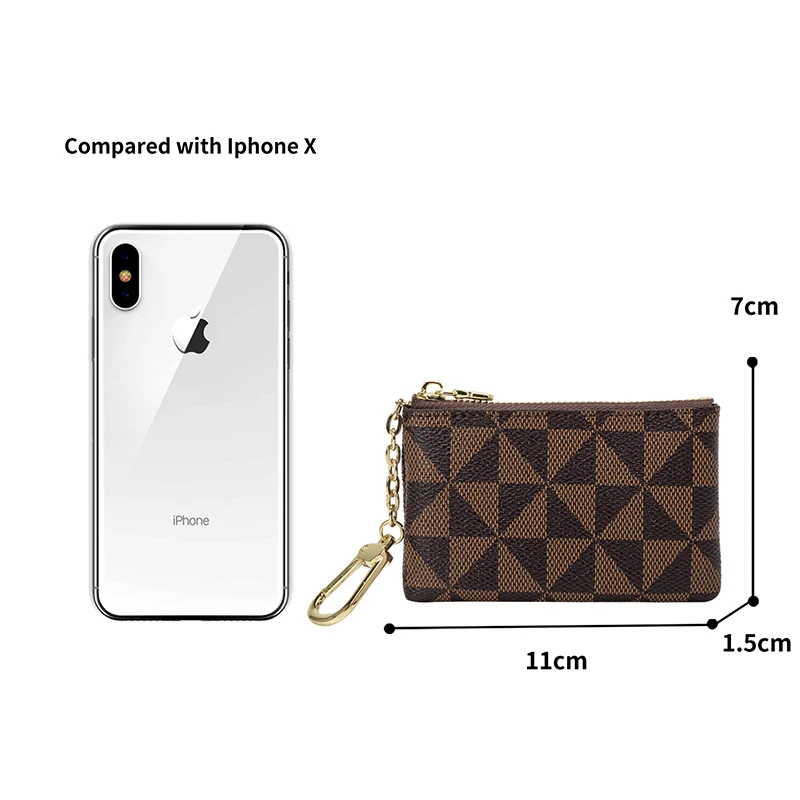 Coin Purse Women Mini Coin Key Storage Bag Chain Luxury Designer Plaid Leather Small Zipper Wallet Ladies Keychain