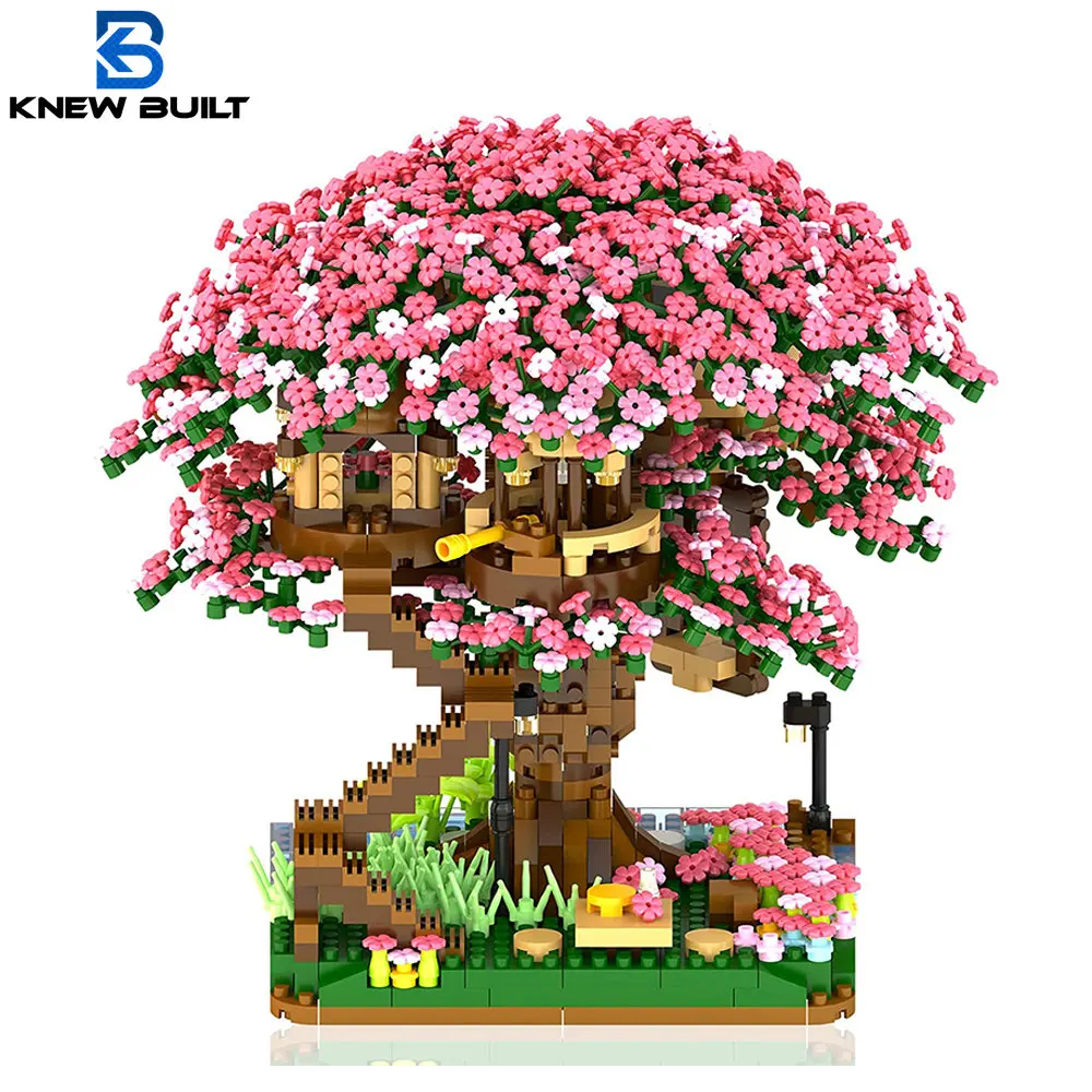 알았습니다 빌드 미니 사쿠라 트리 하우스 빌딩 블록 도시 스트리트 뷰 벚꽃 모델 빌드 벽돌 조립 장난감 어린이 선물