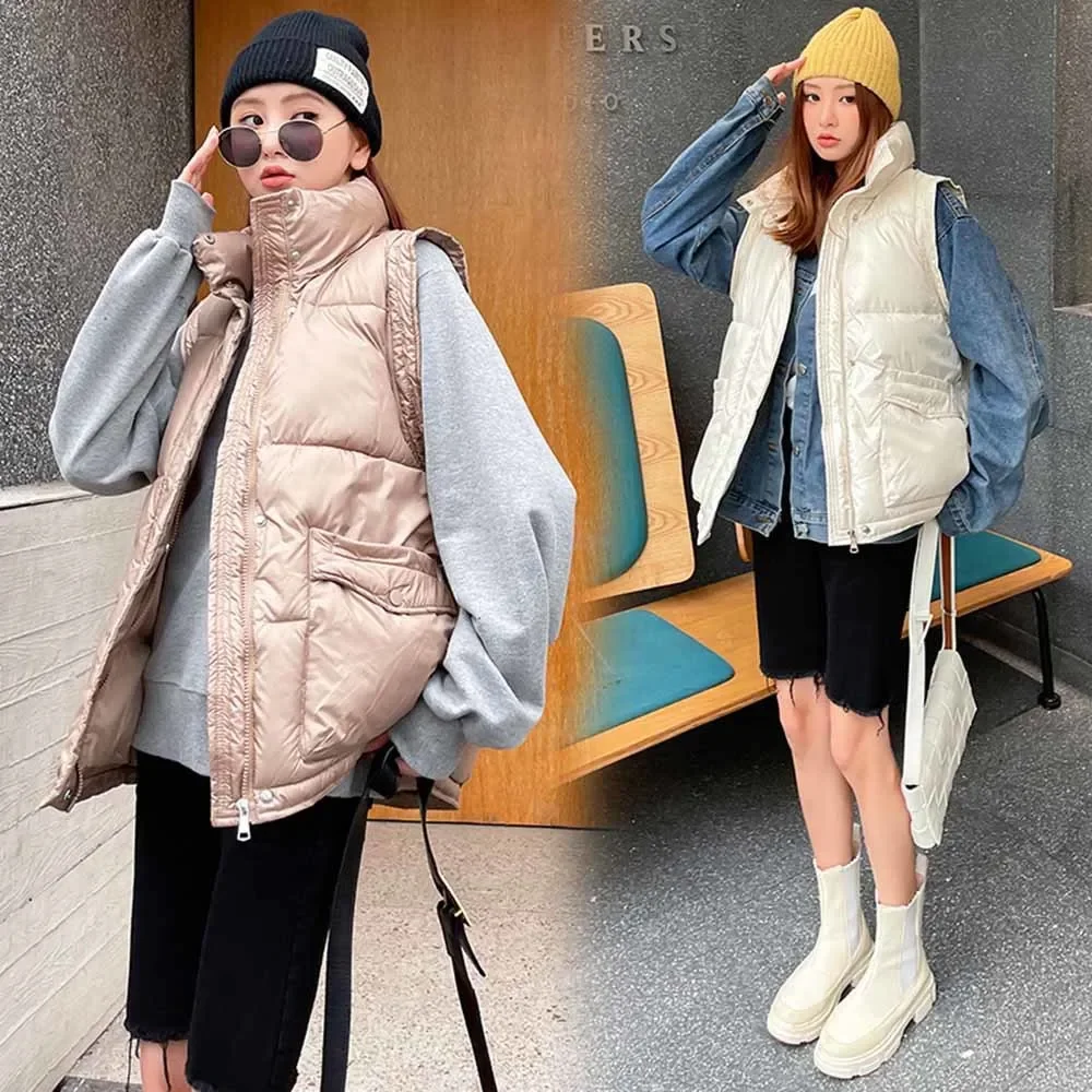 2021 New Autumn Women Down Cotton Vest Lady Short Sleeveless Cotton Jacket Winter Warm Female Jackets Outwear Solid Korean Style