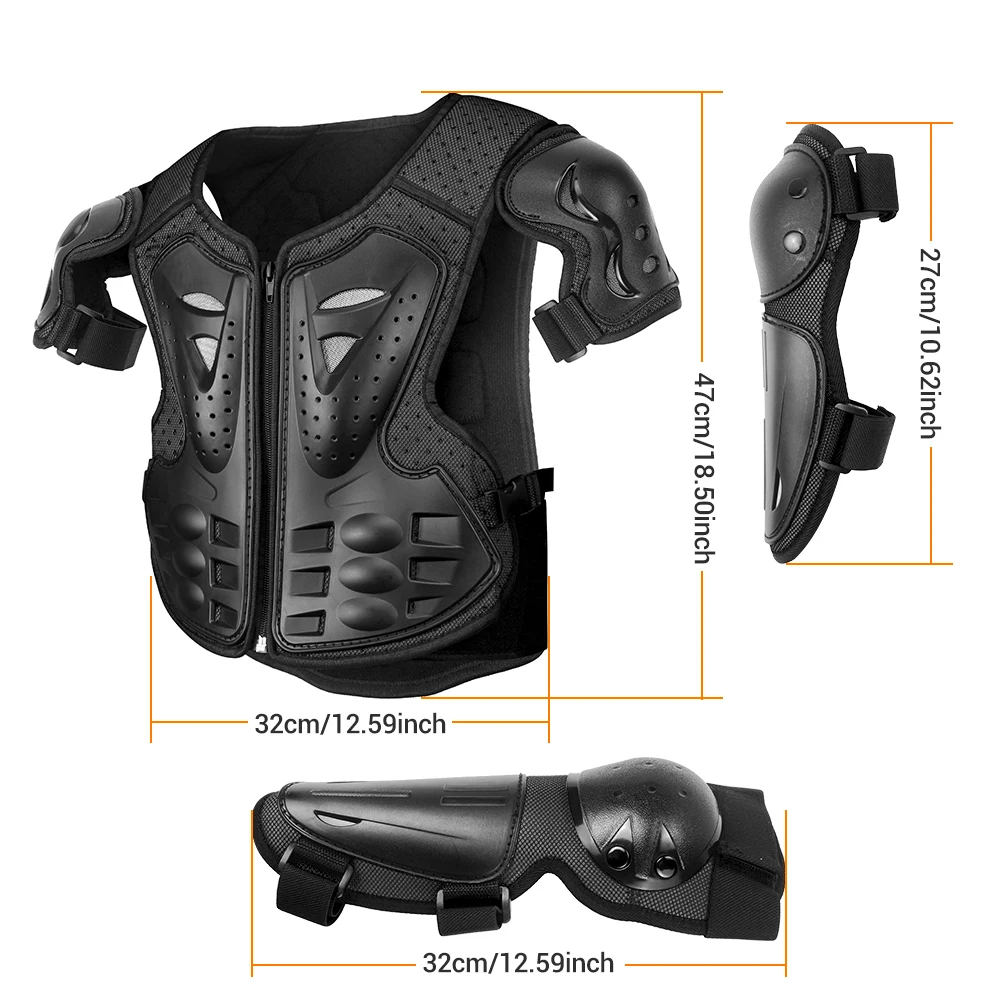 Kid's Motorcycle Armor Vest Protection Motocross Body Armor Jacket Protective Armors Riding Kneepads Moto Full Children