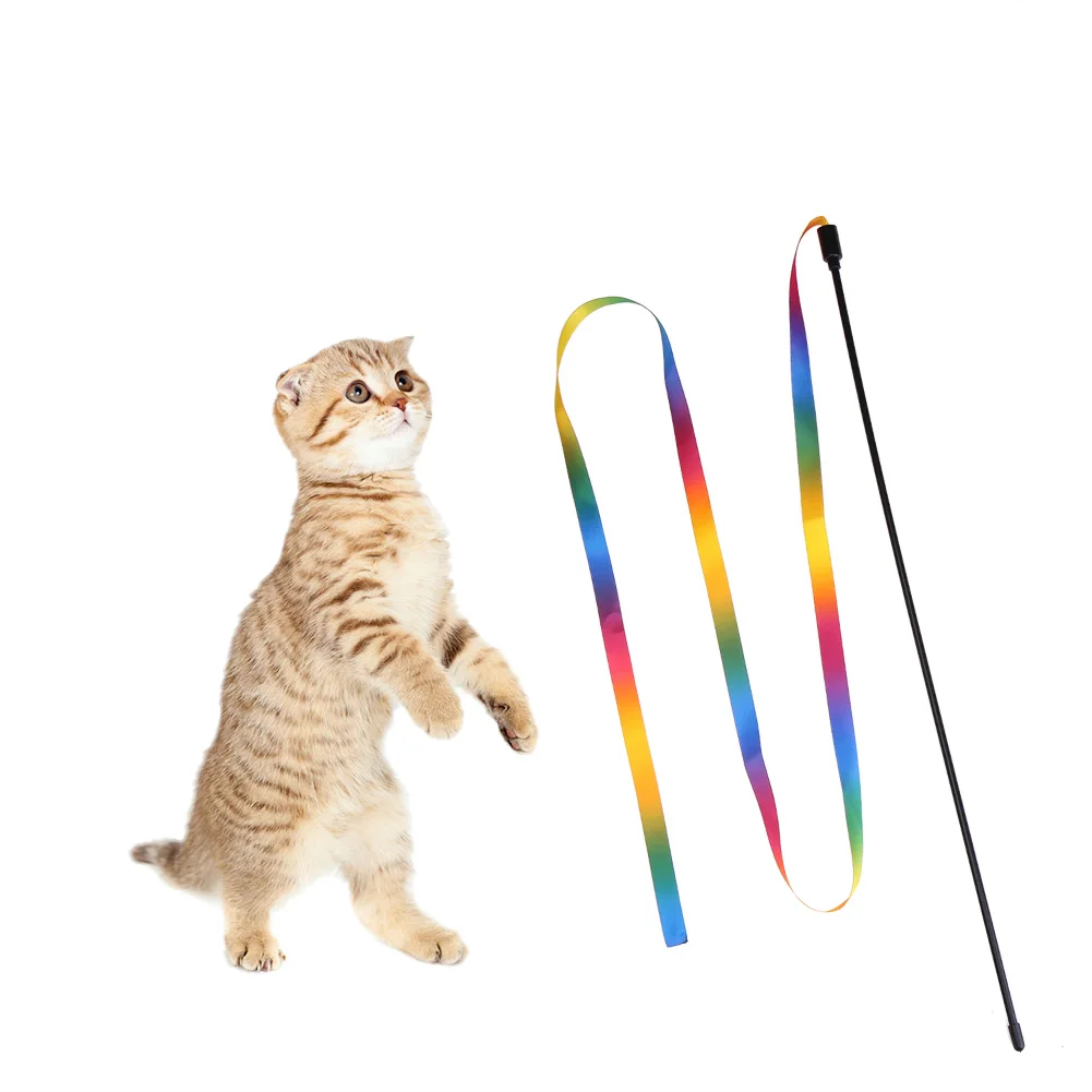 Cat Toys Cute Funny Colorful Rod Teaser Wand Plastic Pet Toys for Cats Interactive Stick Pet Teaser Cat Supplies