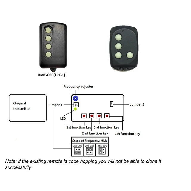 REMOCON RMC600 Garage Door Remote Control 250MHz-450MHz Fixed Code For REMOCON LRT1 RMC610 RMC555 Gate Remote Control 6