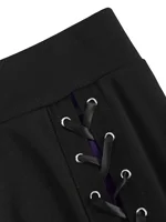 European and American fashion women's plus-size skirt color matching buttonhole lace-up high waist A-line skirt - Image 3