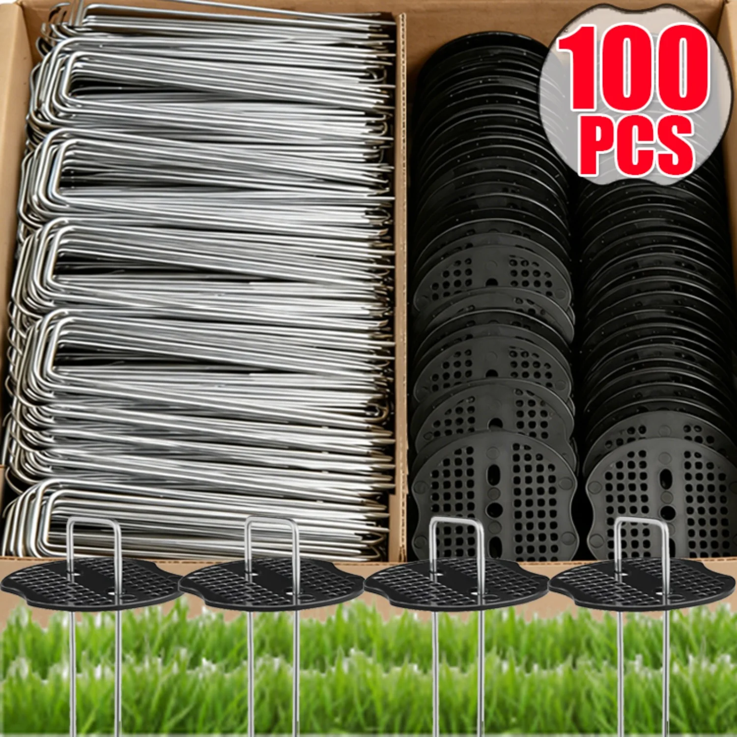 100-10Pcs Plastic Buffer Washer Garden Staples Pegs Anchoring Landscaping Ground Covering Garden Lawn Fixed Nails Garden Stakes