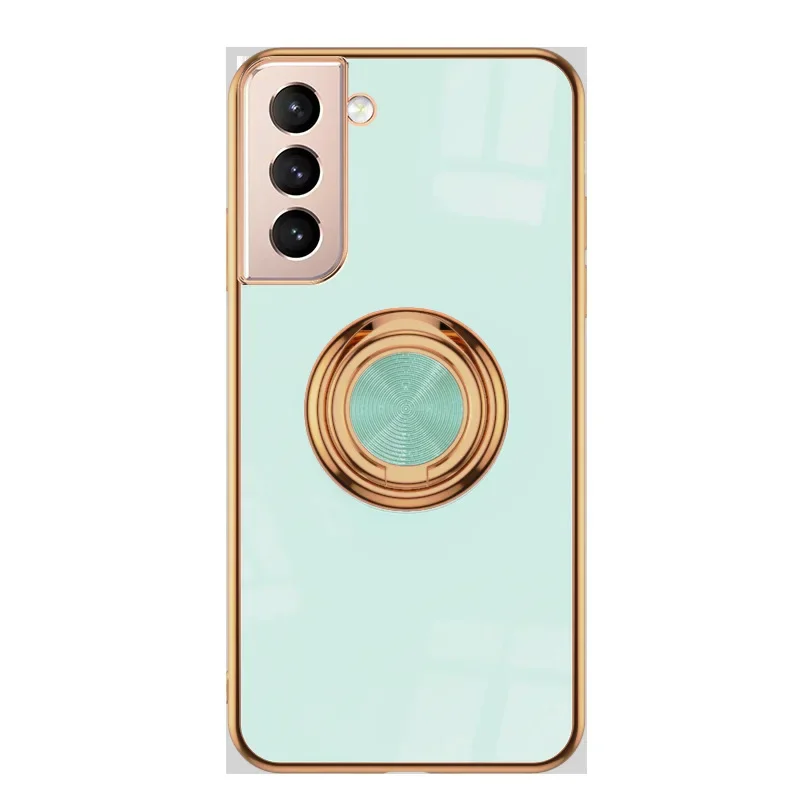 

Compatible with Samsung S22 S23Uitra Phone Case 6D Solid Color Plating Car Ring S22+ Silicone Protective Case