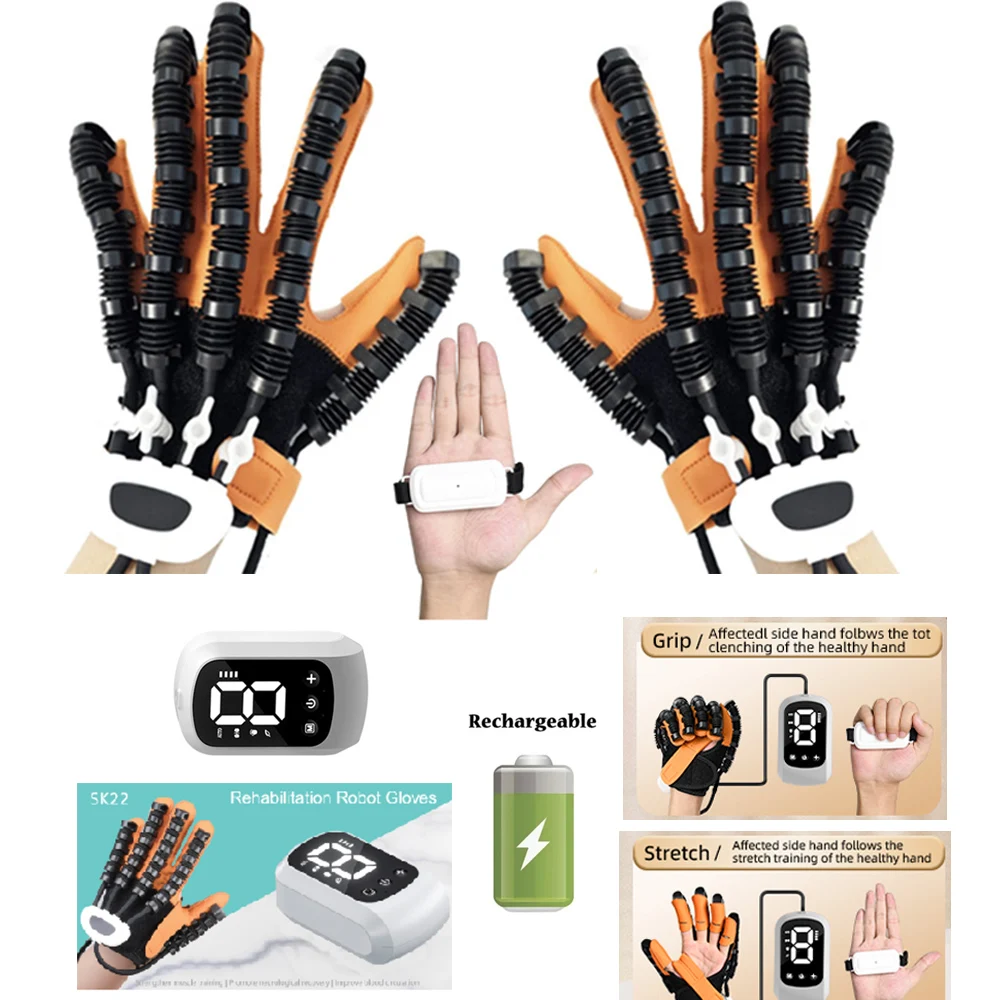 Left & Right Hand Rehabilitation Robot Gloves Finger Exercise Device with Bracelet Equipment Therapy for Hemiplegia Cerebral