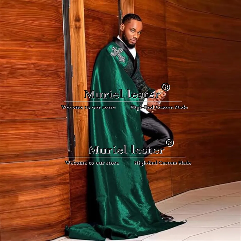 Jacquard Suits Men For Wedding Double Breasted Jacket With Cape Formal Business Man Jacket Pants 2 Piece Groom Tuxedo Customized