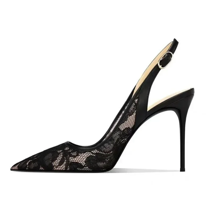 Baotou Sandals Women's Spring/Summer 2025 New Style Shallow Mouth Sexy Thin Heel High Heels Pointed Mesh Breathable Single Shoes 2