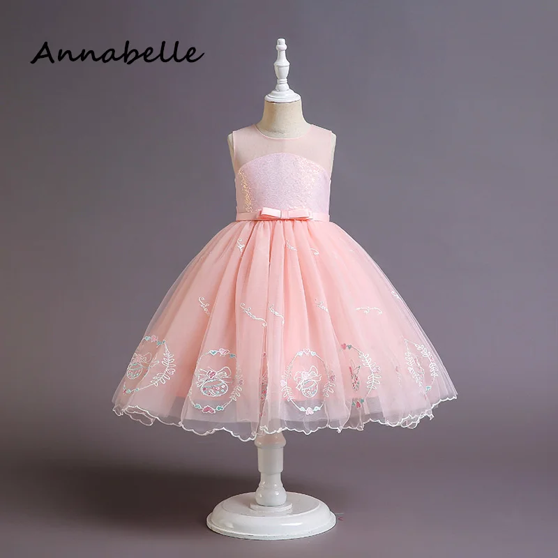 Annabelle Flower Girl Dress Ball Gown Kids Birthday Party Wedding Party Gown Manica Corta Puffy Abiti Di Lusso Per Bambini 2024