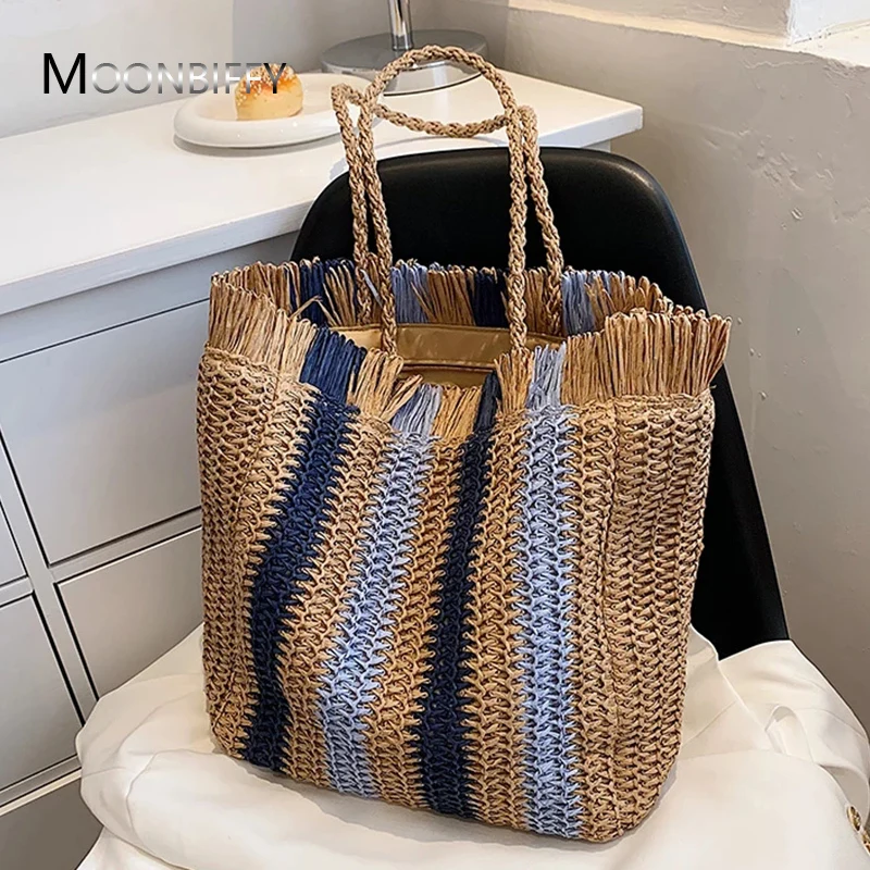  Women Straw Beach Tote Bag, Large Handmade Raffia