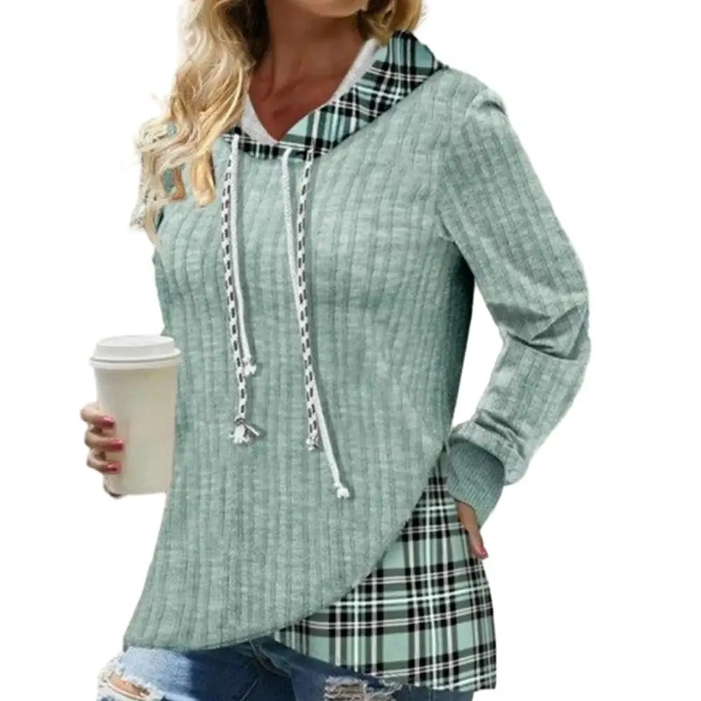 

Women Loose Hoodie Stylish Women's Plaid Print Hoodie Casual Loose Pullover with Drawstring Color Matching for Fall Spring Plaid