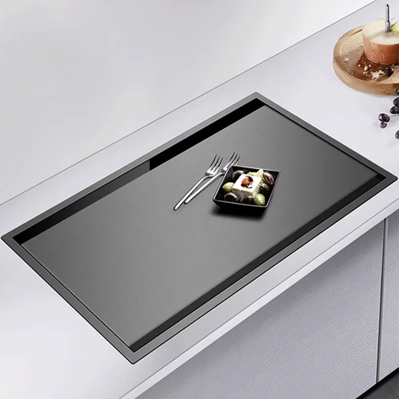 8850 Hidden Cup Rinser Kitchen Sinks Nanometer Flip Cover Large Size 304 Stainless Steel 4mm Thickness Stepped kitchen Sinks