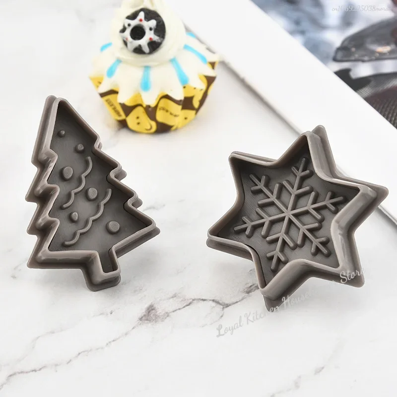 Christmas Cookies Molds Plastic 3D Cookie Cutter Xmas Tree Claus Shape Biscuit Press Moulds For New Year Baking Tools 4pcs cookie cutter,baking mold,cookie mould,cookie printing mold,cookie maker press kit
