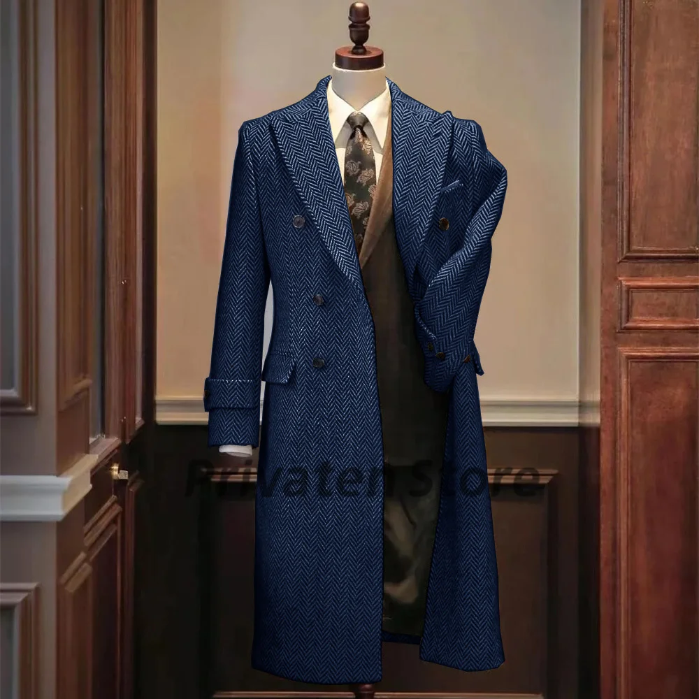 Men Jackets Notched Herringbone Lapel Blazer Suit Long Coat Windbreaker men suits jackets