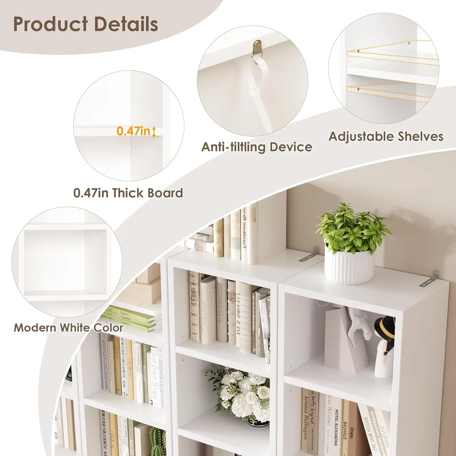 2 Pcs 71'' Tall Narrow Bookshelf, 8-Tier Media Tower Rack Set of 2, CD DVD Storage Cabinet with Adjustable Shelves