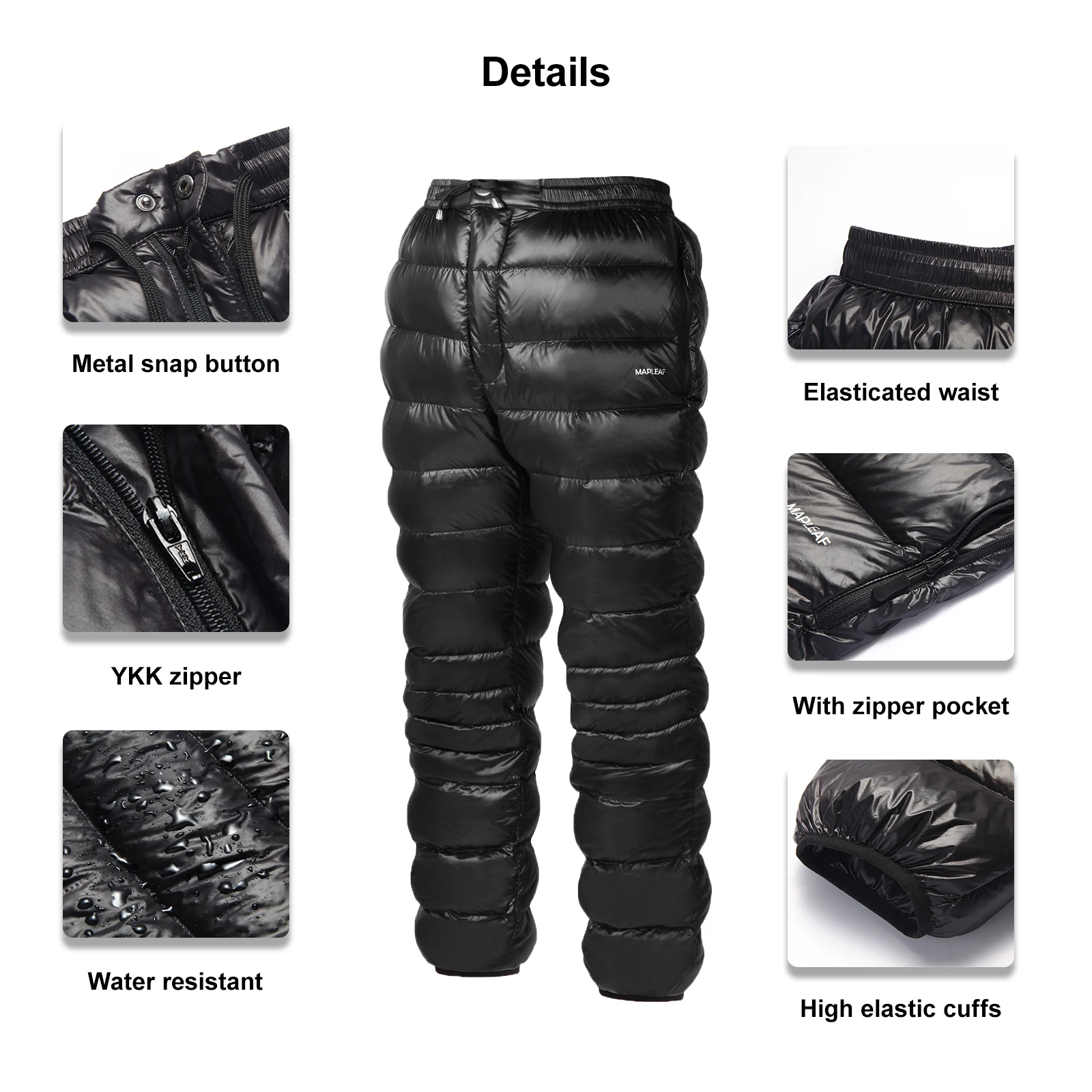 Mapleaf 800FP Down Pants Ultralight Warm Winter Snow Pants With Zipper Pockets Windproof Waterproof Camping Home Mountain Skiing hiking pants