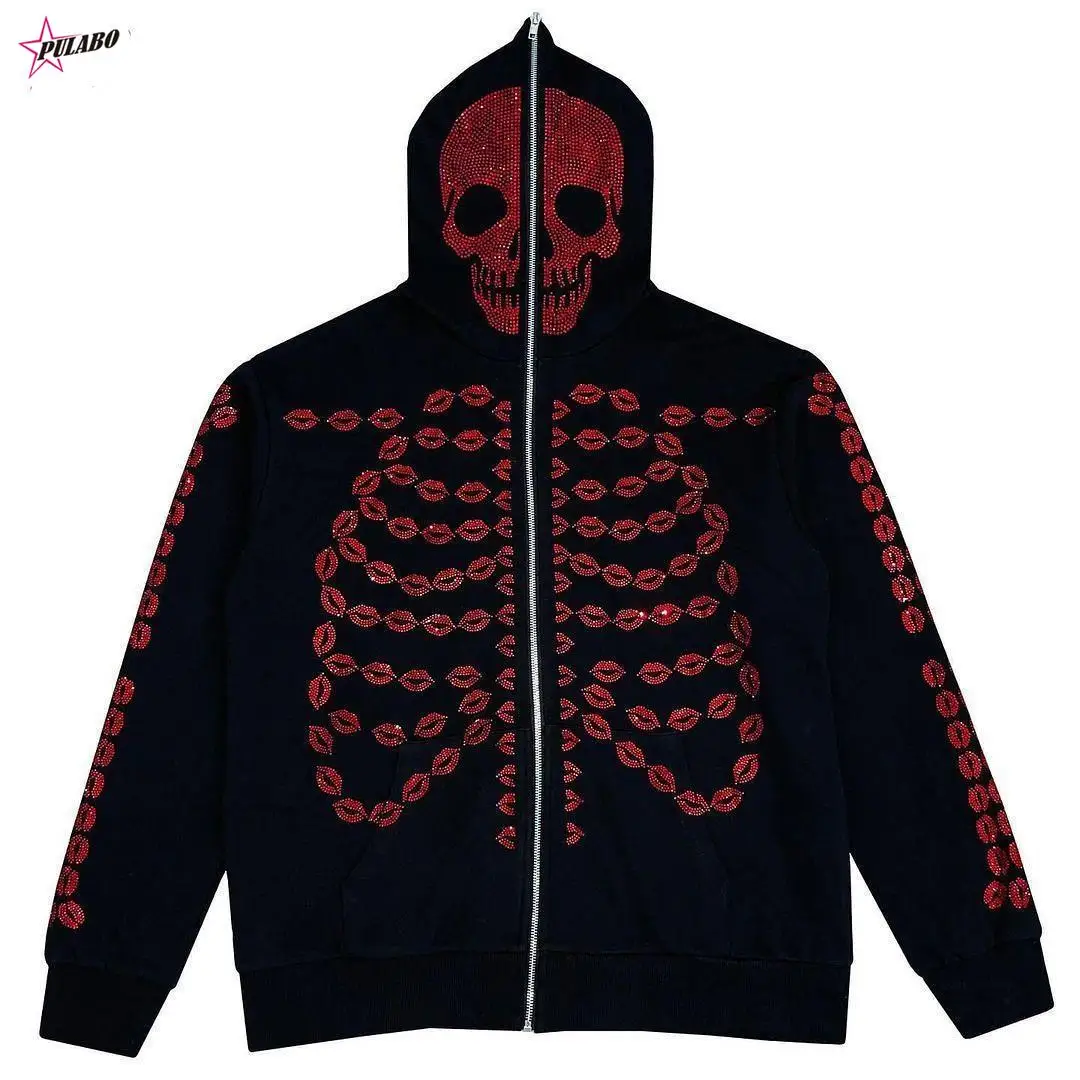 

Толстовка PULABO с принтом черепа в американском стиле для мужчин и женщин, Y2K, готический стиль, панк, Харадзюку, уличная толстовка на молнии, для мужчин и женщин, повседневная, свободная, ins