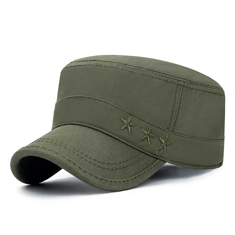 Vintage Washed Cotton Military Caps Army Hats Embroidery Stars Flat Top Caps Summer Sunscreen Sun Hat Women Men's Cadet Hat