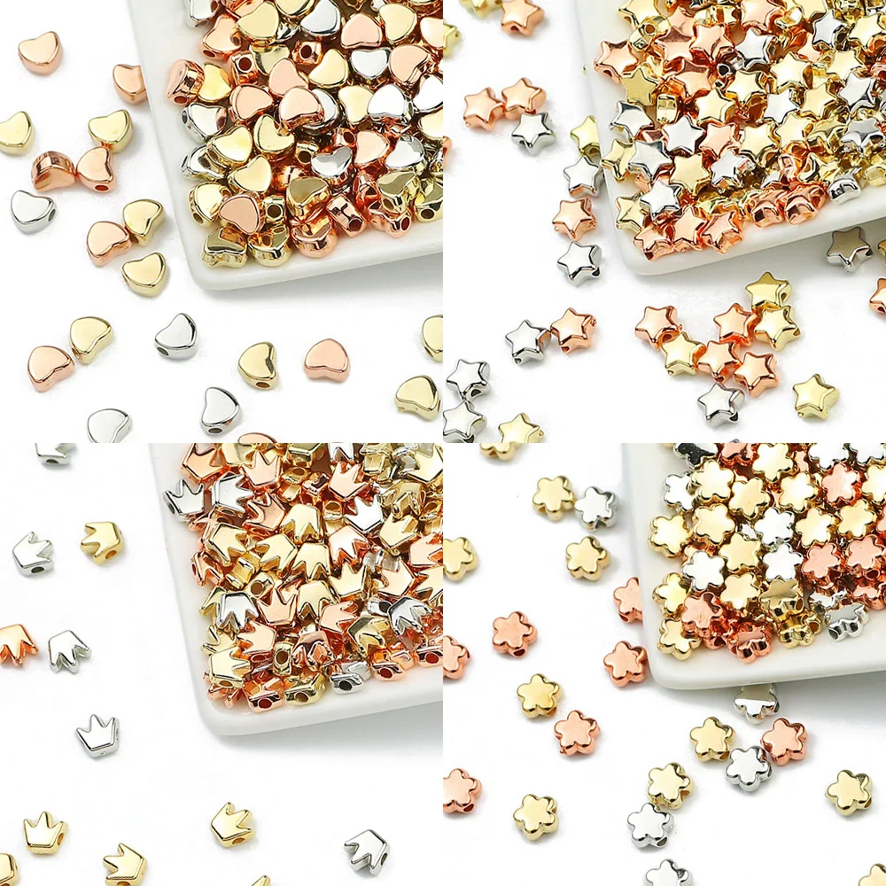 100-400 Stück goldfarbene Perlen 4mm 6mm CCB Würfel Kronen Herz Anhänger Stern Abstandshalter lose Perlen für Liebesschmuck Armbänder DIY S