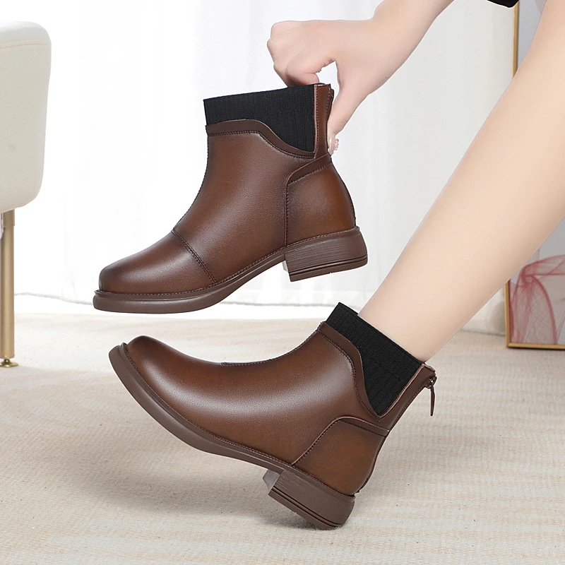 DIMANYU Women's Ankle Boots Genuine Leather 2024 Winter New Women's Warm Socks Boots Natural Wool Women's Winter Boots