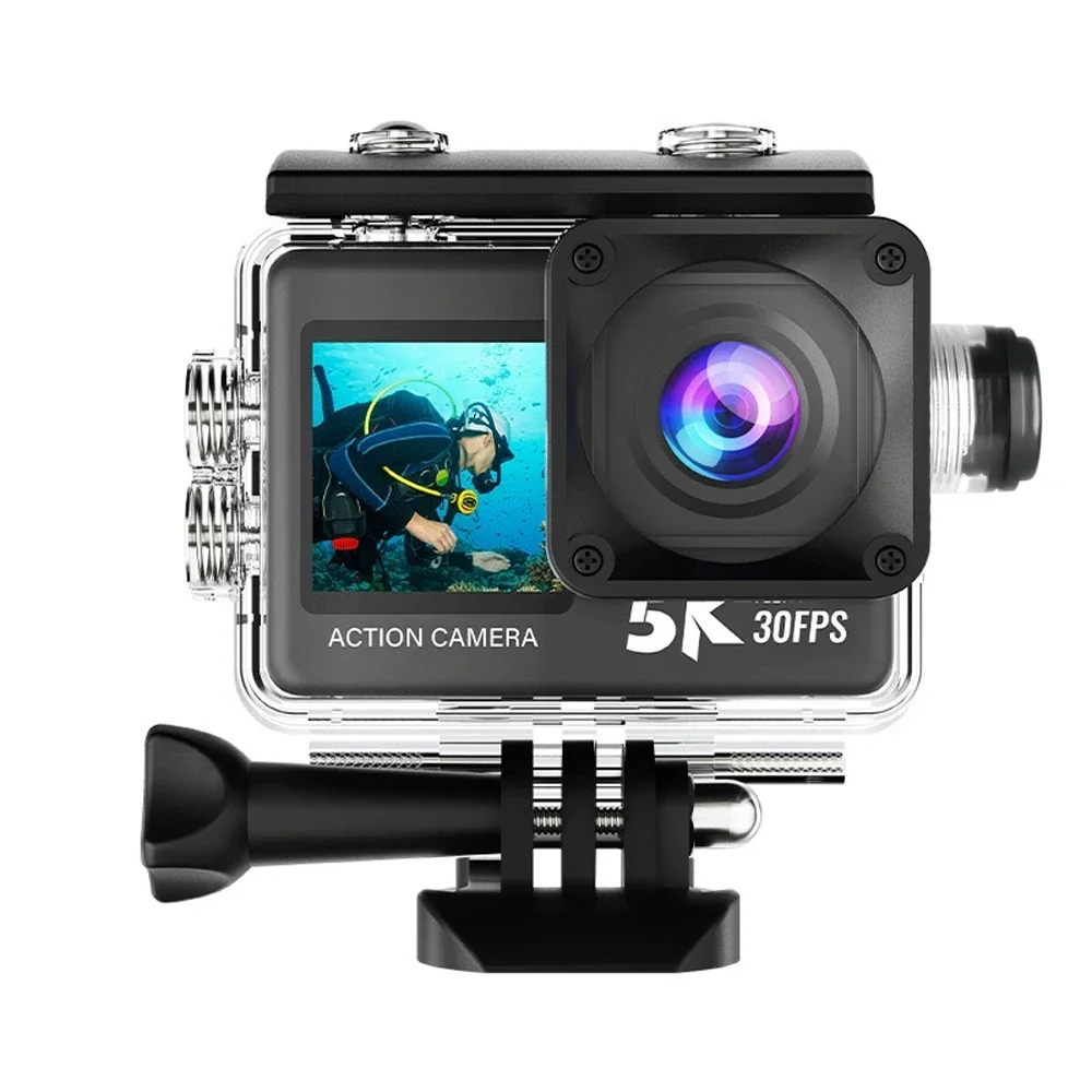 NCZOBOE 액션 카메라 5K30fps 50MP 2.0 터치 LCD EIS DVR 웹캠 듀얼 스크린 Wi-Fi 170도 방수 30M 5배 줌 스포츠 카메라