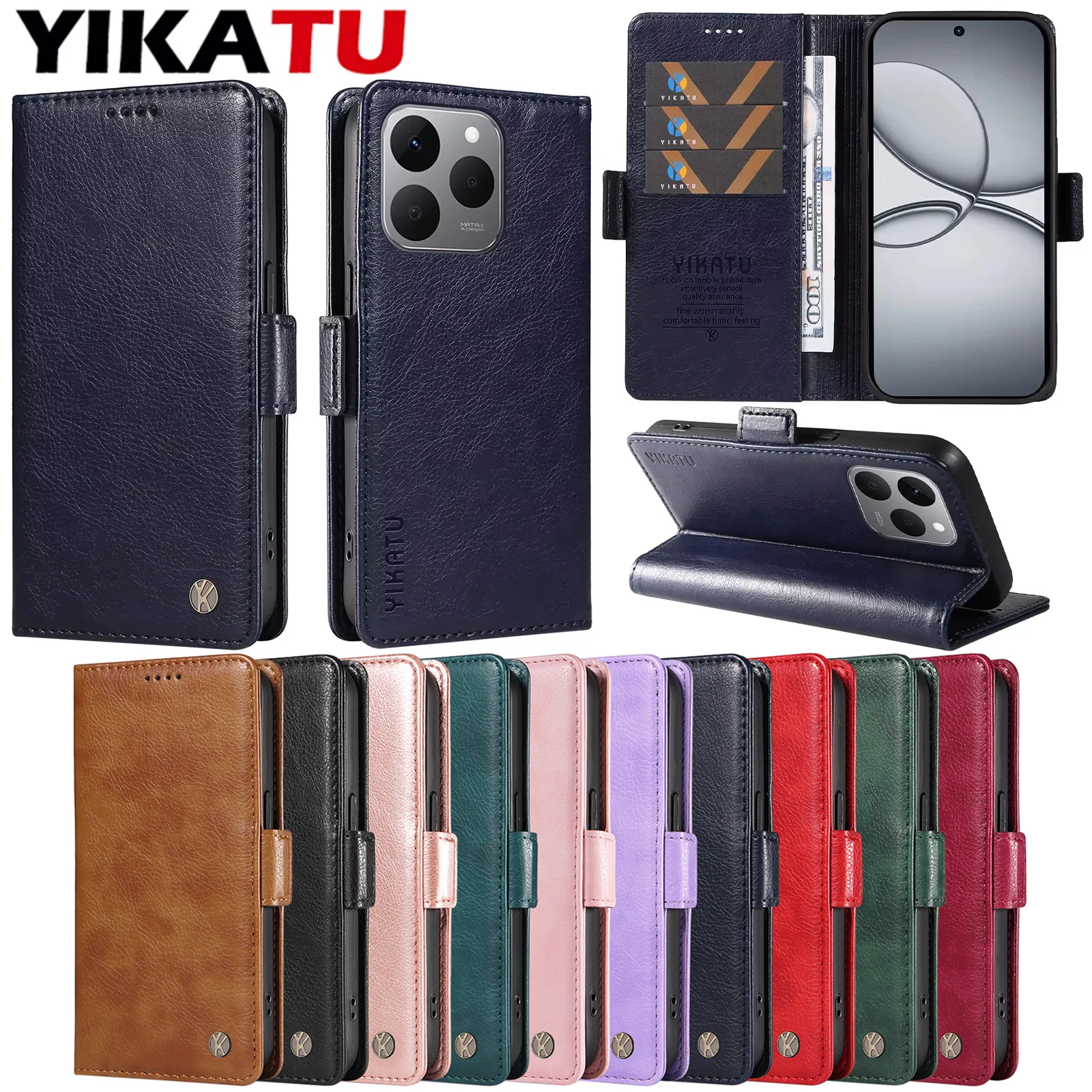 Leather Wallet Case with Card Holder - Universal Fit