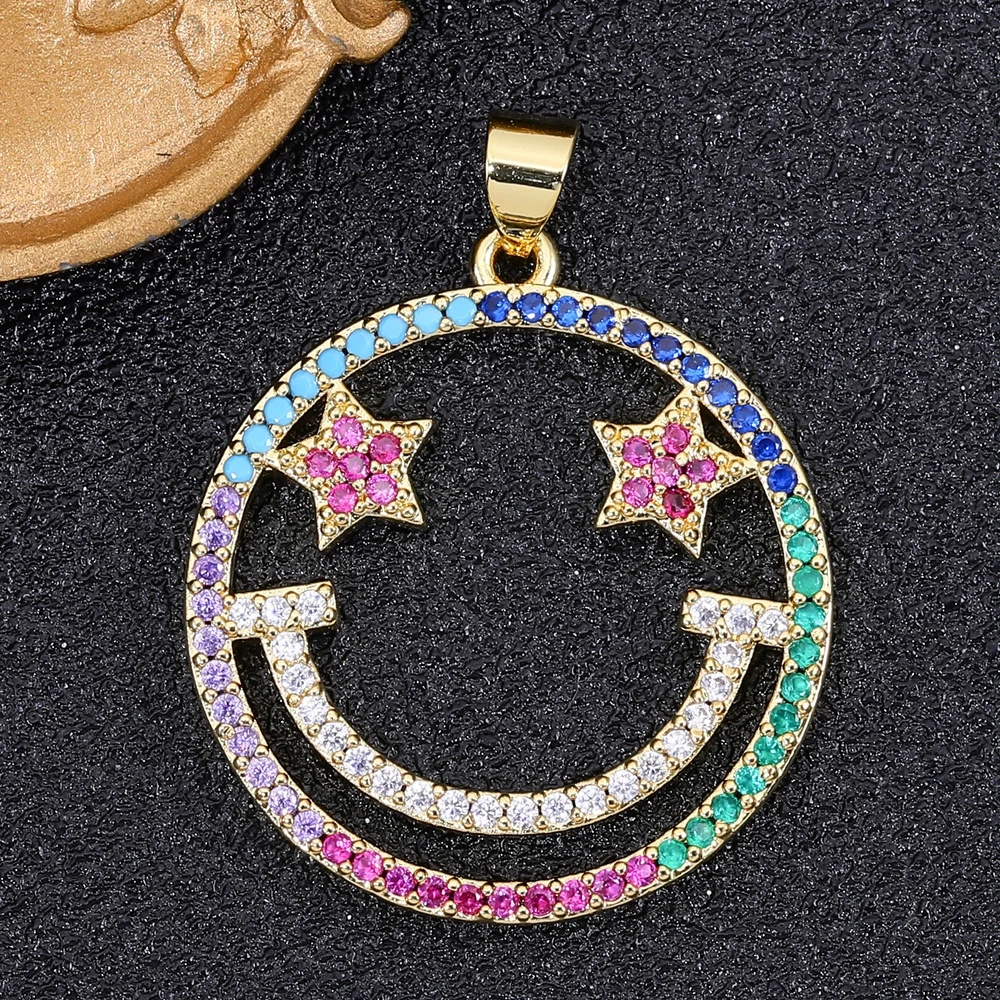 Juya 18K vergoldete handgemachte Regenbogen Zirkon Liebe Herz Stern Runde Evil Eye Lächeln Gesicht Charms für DIY Anhänger Schmuckherstellung – Detail 3