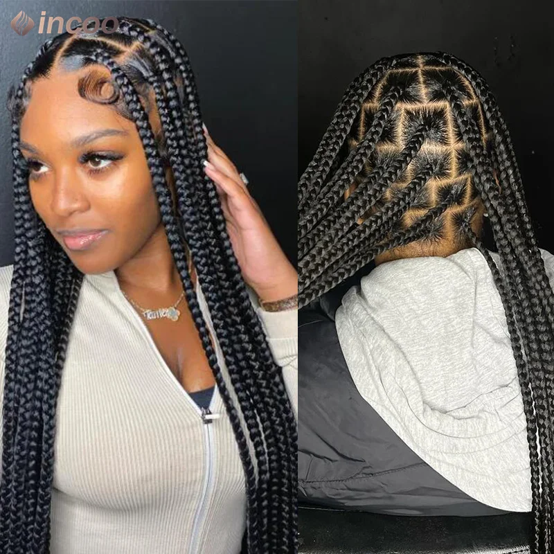 Synthetic 360 Full Lace Wigs Jumbo Box Braided Wigs Knotless Braids Lace Wig For Black Women Long 36&ldquo; Cornrows Box Braided