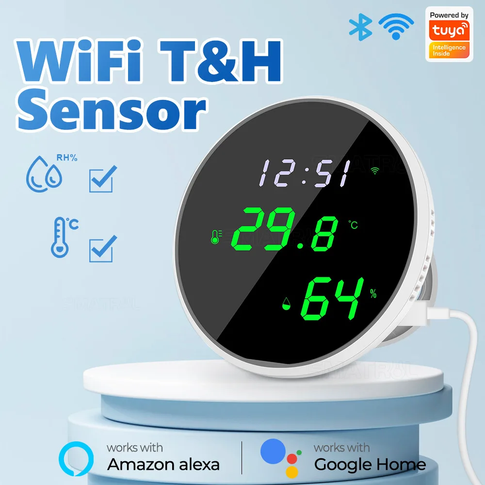 

Tuya WIFI Smart Temperature And Humidity Sensor Indoor Hygrometer Thermometer With Large Backlight LCD Display Support Alexa