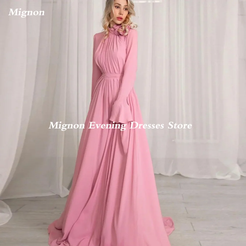 

Mignon Chiffon A-line O-neck Arab Ruffle Prom Gown Floor Length Saudi Evening Formal Elegant Party Dress for Women 2023