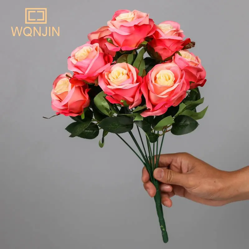 Elegant Artificial Rose Bouquet - Pink & Red Silk Floral Arrangement for Wedding and Home Décor