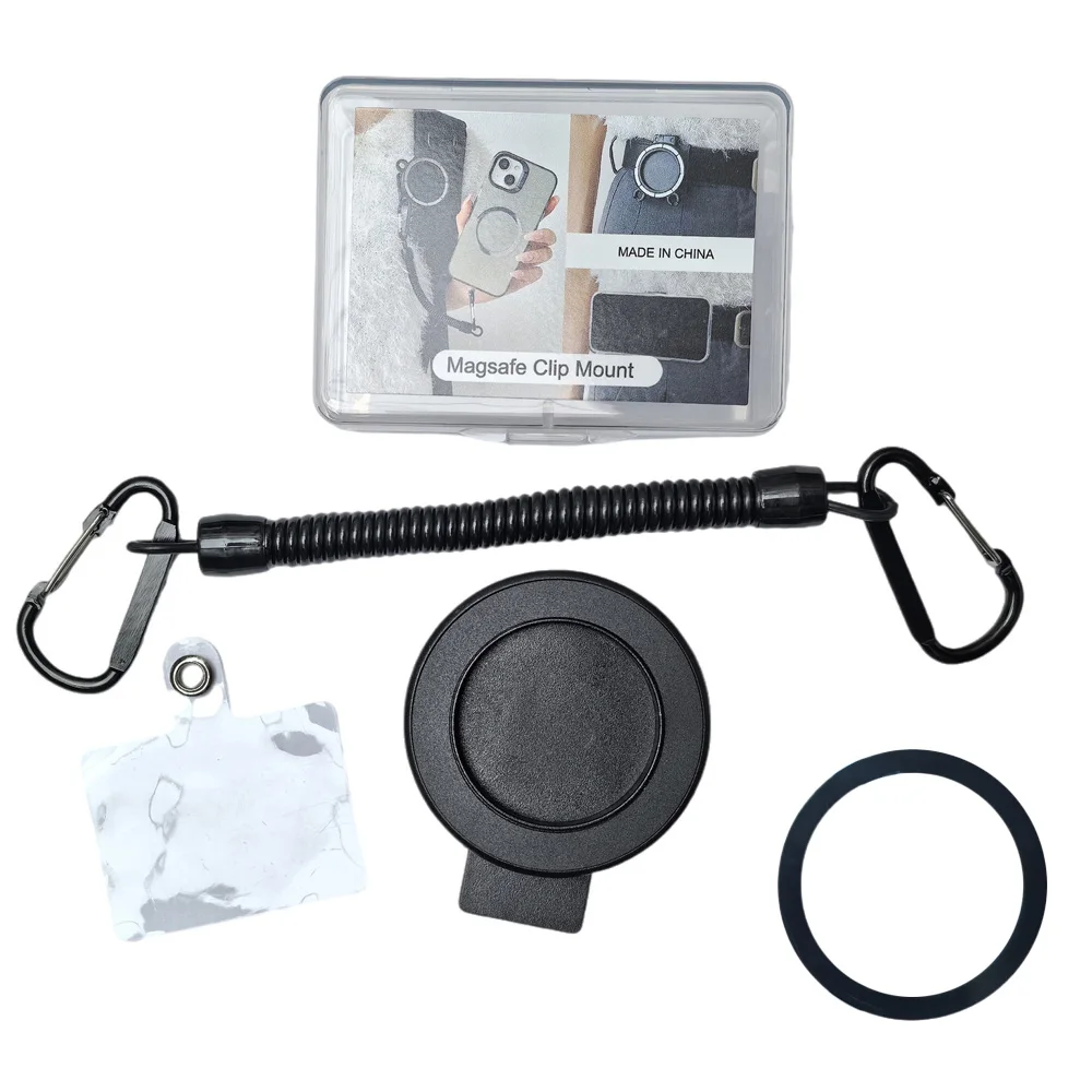    Soporte magnético para teléfono con clip para cinturón, gancho metálico, cuerda con resorte, clip para mochila, soporte manos libres para teléfono celular compatible con MagSafe.