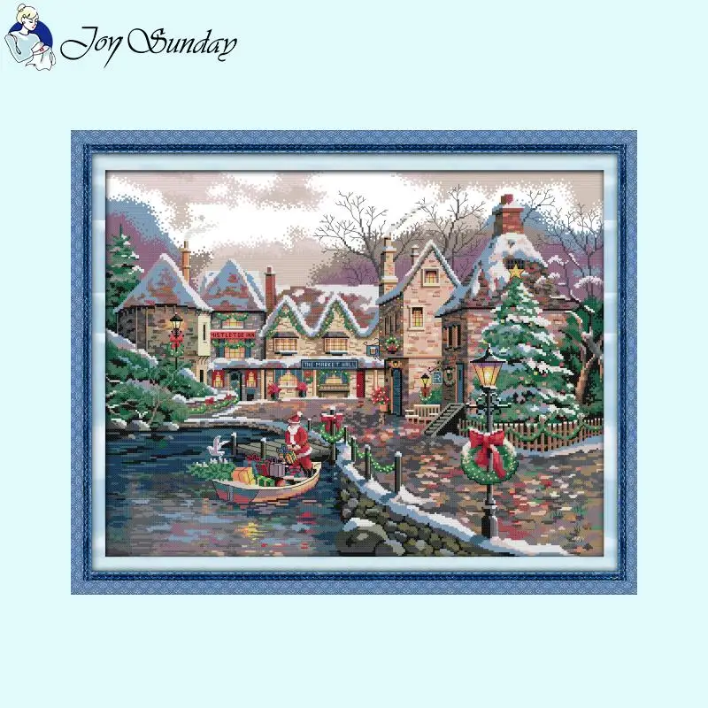 Winter Christmas Series Joy Sunday Cross Stitch Kits Aida 14CT 16CT 11CT Counted Canvas Printed Fabric Embroidery DIY Home Decor cross stitch kit