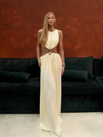 Sisterlinda Metal Patchwork Waistless Long Dresses Women o-Neck Sleeveless Summer Vacation Y2K Style Ruched Elegant Vestidos - Image 4