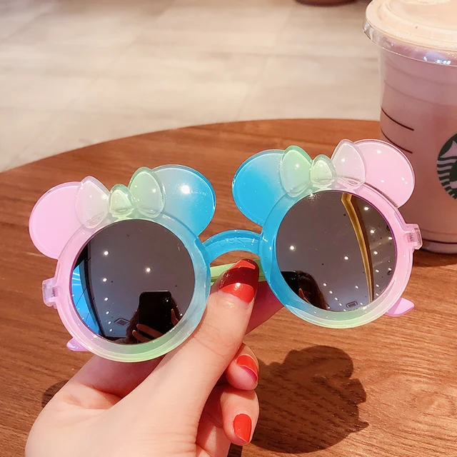 Children Boy Girl Cute Leopard Double Color Cartoon Bear Shape Round Sunglasses Kids Vintage Sunglasses UV400 Protection Classic Mouse