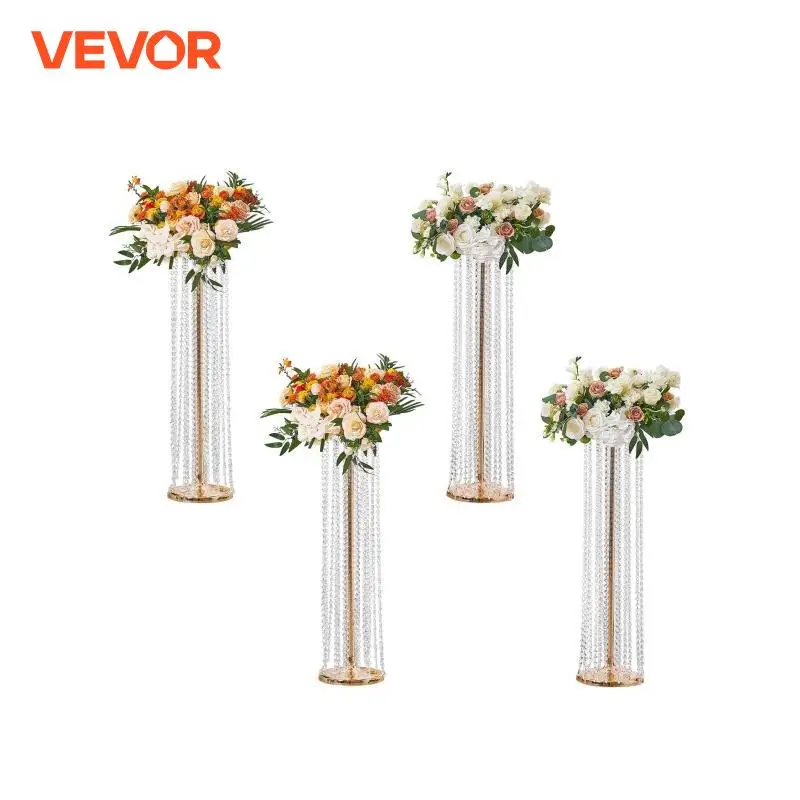 VEVOR 4PCS 35.43inch Tall Crystal Wedding Flowers Stand Luxurious Centerpieces Flower Vases Crystal Gold Vase Metal for Wedding