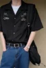 Dark Icon Coconut Tree Button Down Collar Vintage Men's Shirt Short Sleeve 2024 Summer Cargo Shirts for Man Black White 4