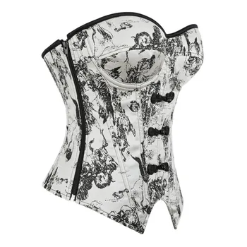 Retro Light Luxury Court-Style Ink-Wash Painting Corset Women Strapless Spicy Girl Tiger Head Printed Fishbone Bustier