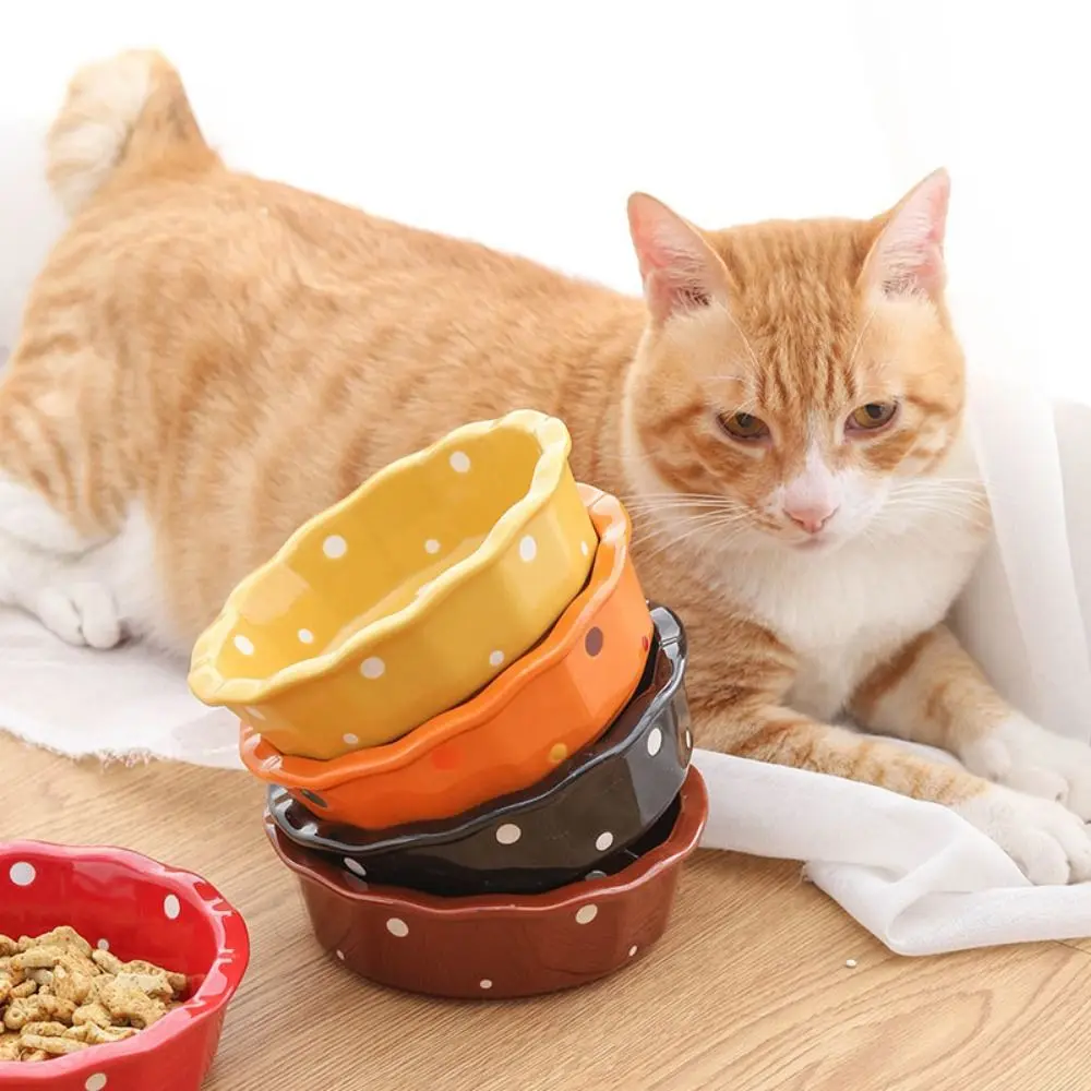 

Керамическая миска для кошек с защитой от поворота, износостойкая миска для кошек с волнистыми точками