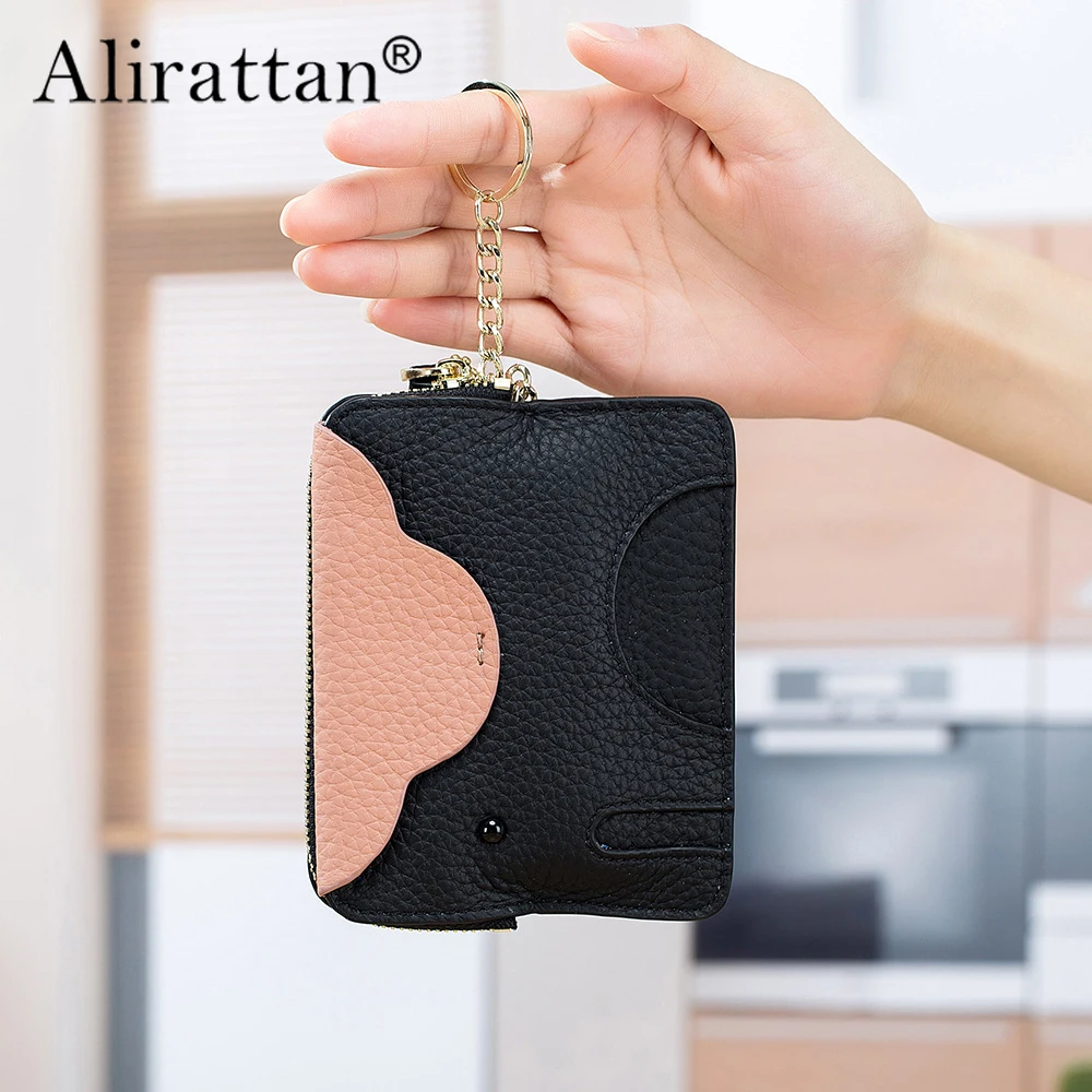 

Alirattan Mini Elephant Cute Zero Wallet Ultra Thin Top Layer Cowhide Coin Keychain Storage Bag Genuine Leather Zero Wallet