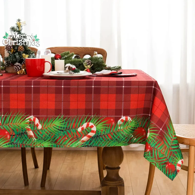 

Plaid , Waterproof Polyester and Christmas Tree/candy Decoration/holiday Kitchen Tablecloth