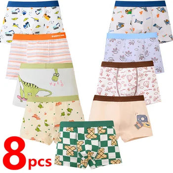 1/4/8 Pcs Boy Boxer Briefs Sets Kid Cotton Underwear Breathable Baby Underpants Teenager Cartoon Print Children Panties 2025 New