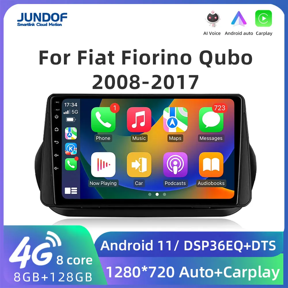 Jundofo Android 12 Per Fiat Fiorino Qubo Per Citroen Nemo Per Peugeot Bipper 2008-2017 Autoradio Stereo Lettore Multimediale Stereo