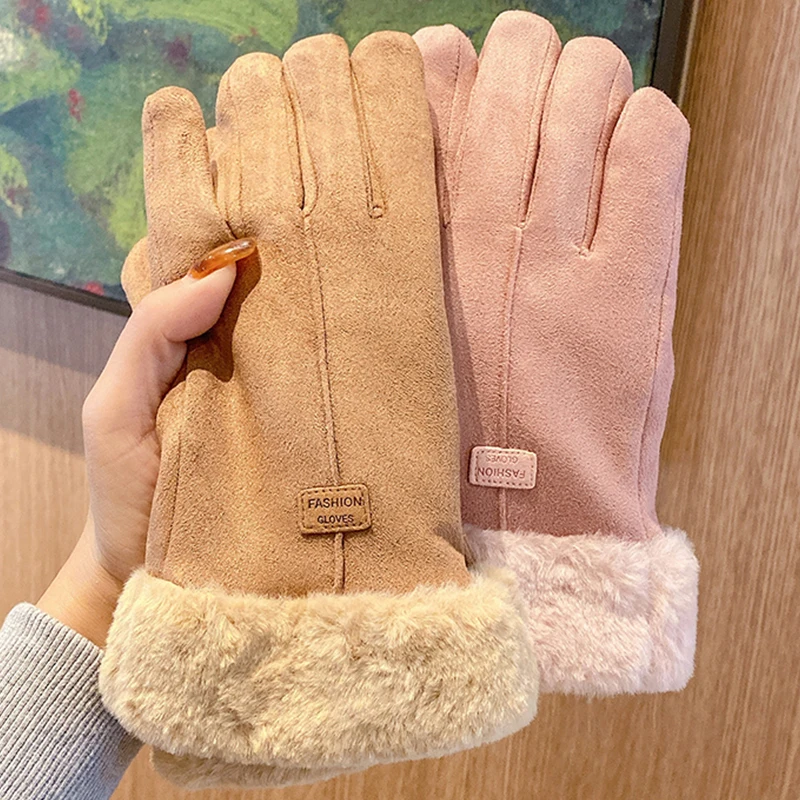 Fashion Women Gloves Autumn Winter Cute Furry Warm Mitts Full Finger Mittens Women Outdoor Sport Female Gloves Touchscreen knitted velvet soft wrist gloves for women winter thickened warm ins cute student solid cycling wool touchscreen mittens female