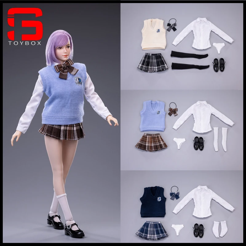 

cdtoys cd030 1/6 Girl Knitted Vest Shirt Pleated Skirt Shoes Set Female Soldier School Clothes Model Fit 12'' Action Figure Body