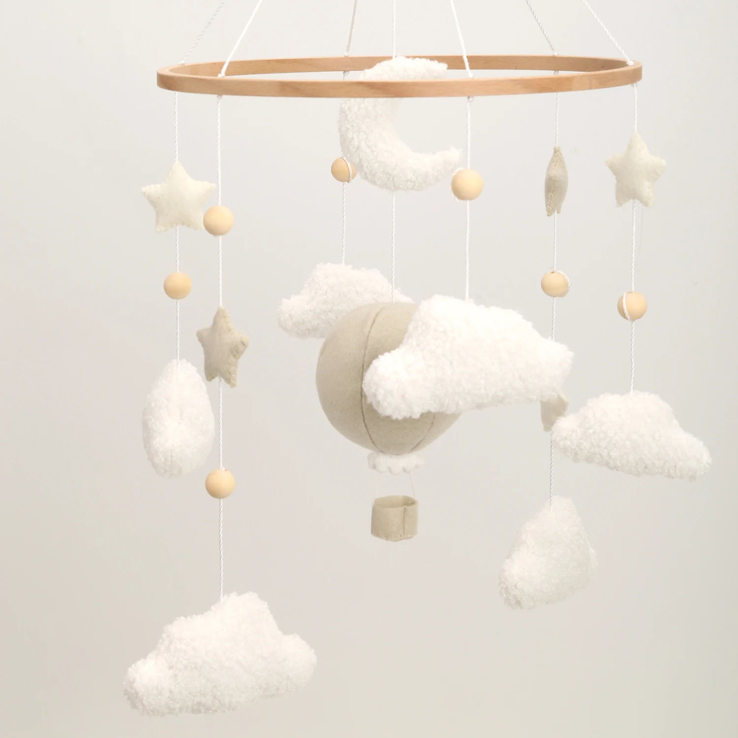 Mobile per Culla con Mongolfiere, Luna, Stelle e Nuvole, Decorazione Neutra per Cameretta - immagine 6