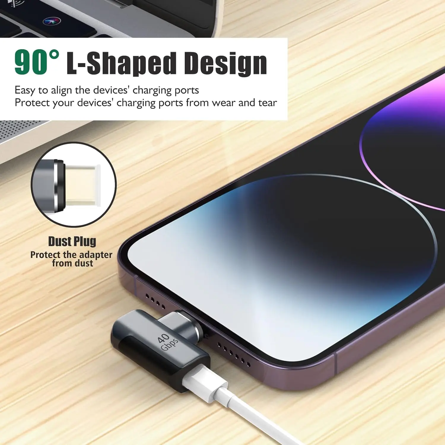 USB C Magnetic Adapter 90 Degree Magnetic USB C Adapter 24 Pins with PD 100W Fast Charge USB 4.0 40Gbps 8K 60Hz