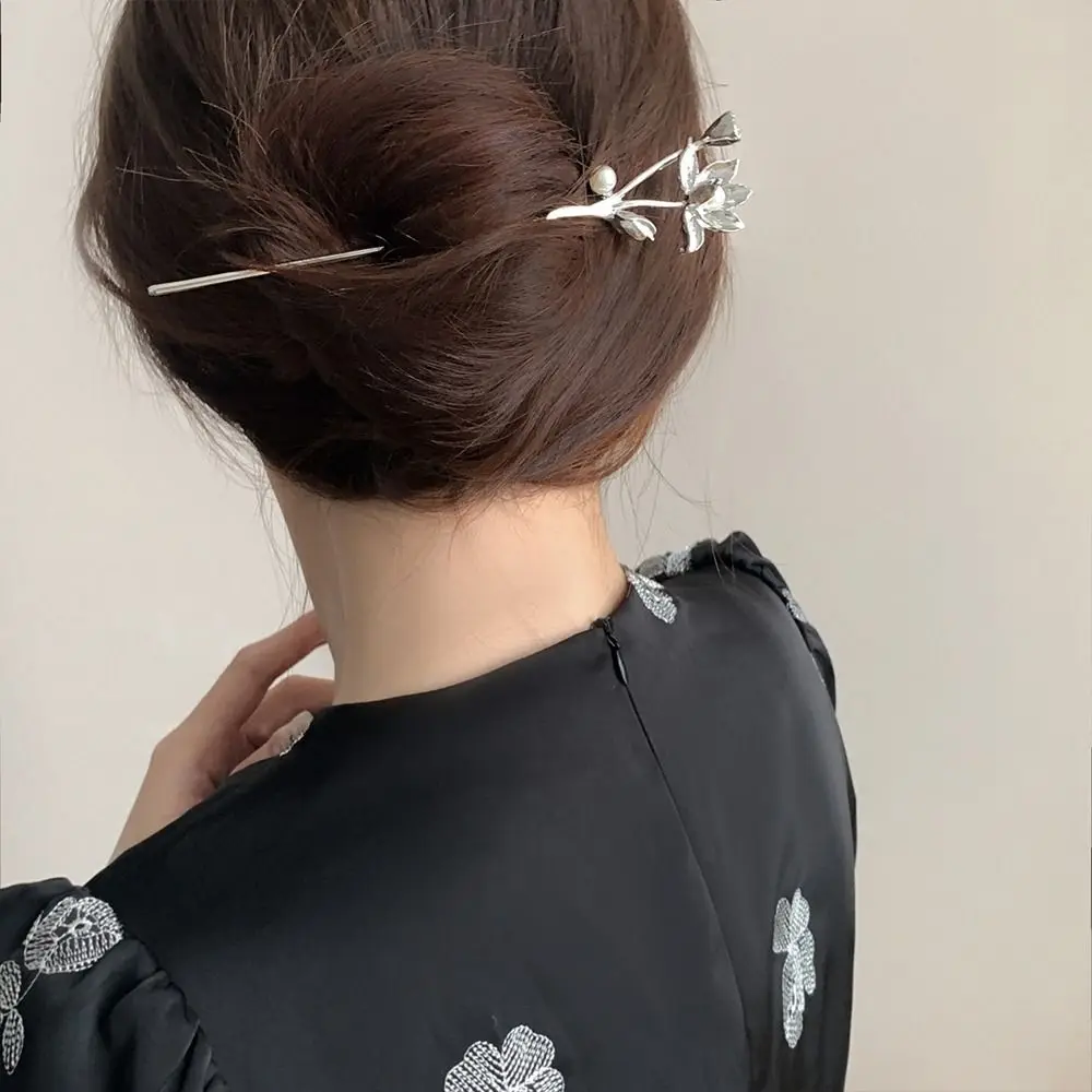 Antikes Haarstyling-Werkzeug mit Perlen, Lotusblumen und Lotusblüten, Haarnadel aus Metall, Hanfu-Haarnadel im antiken Stil, chinesischer Kopfschmuck_voghion.com