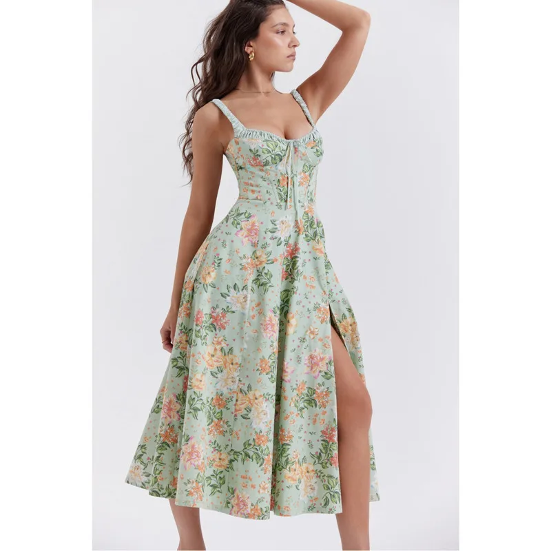 

Сексуальные платья для женщин, модная новинка, элегантная юбка с цветочным принтом, женский летний сарафан с разрезом, длинное платье для дам для отпуска