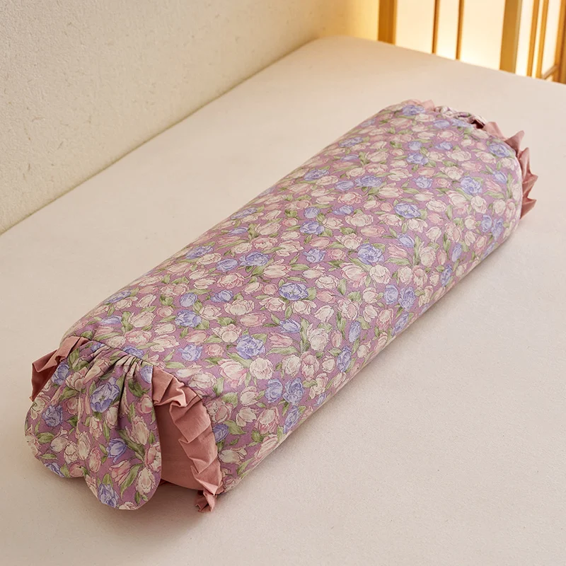 1Pc Floral Ruffles Yoga Cervical Pillow Pure Cotton Buckwheat Pillow Health Care Stick Cervical Physiotherapy Neck